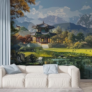 Japanese Garden Landscape Wallpaper Japan Nature Wall Mural Wallpaper Peel and Stick Traditional Asian Landscape Custom Size Wallpaper