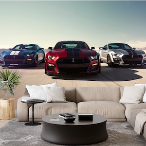 Mustang Set Muscle Cars Wall Art Mural & Wallpaper Sport Cars Peel and Stick Wallpaper Wall Mural Art Wall Decor Home Living Room