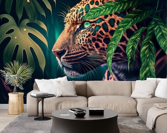 Jaguar Tapete Wandbild, Tropische Jungle Peel and Stick Wandkunst