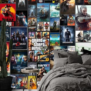 Famous Games Wallpaper & Wall Art Mural Modern Video Game Posters Collage Mural Peel and Stick Gaming Wall Mural For Kids Boy Teenage Room