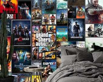 Famous Games Wallpaper & Wall Art Mural Modern Video Game Posters Collage Mural Peel and Stick Gaming Wall Mural For Kids Boy Teenage Room
