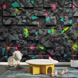 Geometrisches Spiel-Tapete und Wand-Kunst-Wandbild Würfel Hi-Tech-Dekor-Spielezimmer Spielzimmer Schälen und Aufkleben Benutzerdefinierte Größe Teen-Kids-Jungen-Raum-Dekor