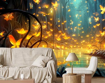 Magical Forest Wallpaper Mural, Enchanted Nursery Decor (Peel and Stick)