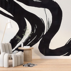 Abstract Minimalist Wallpaper Modern Accent Black and White Wall Art Mural Art Deco Wallpaper Print Peel and Stick Living Room Wallpaper