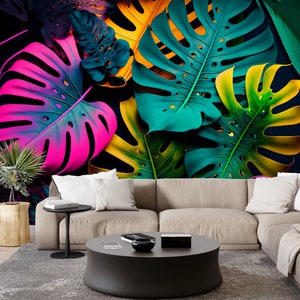 Tropical Leaves Flowers Wall Mural & Wallpaper Colorato Moderno Astratto Arte Peel and Stick Decor Casa Stanza Dimensioni Personalizzate