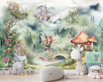Fairytale Castle Wallpaper: Kids Room Decor, Dragons, Princess (Peel and Stick)