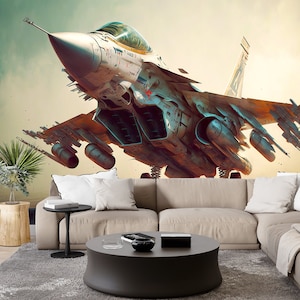 Jet Fighter Wall Art Mural & Wallpaper Aircraft  Peel and Stick Aviation Wall Decor Home Living Room &quot;created by artificial intelligence&quot;