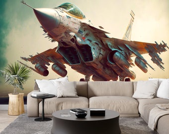 Jet Fighter Wall Art Mural & Wallpaper Aircraft  Peel and Stick Aviation Wall Decor Home Living Room &quot;created by artificial intelligence&quot;