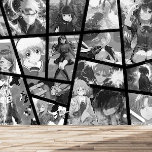 Black & White Anime Wallpaper Wall Mural Kids Wall Room Decor Anime Teen Wallpaper Peel and Stick Game Japanese Playroom Mural