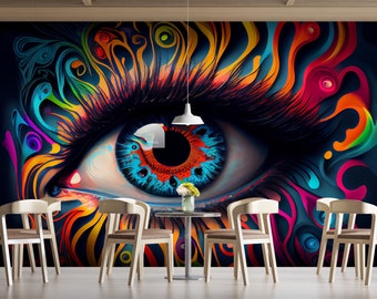 Abstract Picture of the Eye Wall Art Mural & Wallpaper Colorful Colors Modern Abstract Artwork Peel and Stick Decor Home Room Custom Size