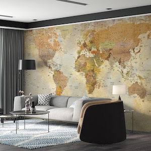 Vintage Wereldkaart Behang Wereldkaart Muurschildering Behang Peel And Stick Speelkamer Slaapkamer Woonkamer Behang Wereldkaart Muurschildering