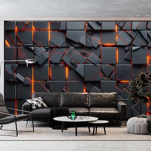 Geometrische Cyber Cubes Tapete & Wandkunst Wandbild Hi-Tech-Stil Wandbild Spielzimmer Spielzimmer Teen Spiele Wandbild Schälen und Stick Benutzerdefinierter Größe