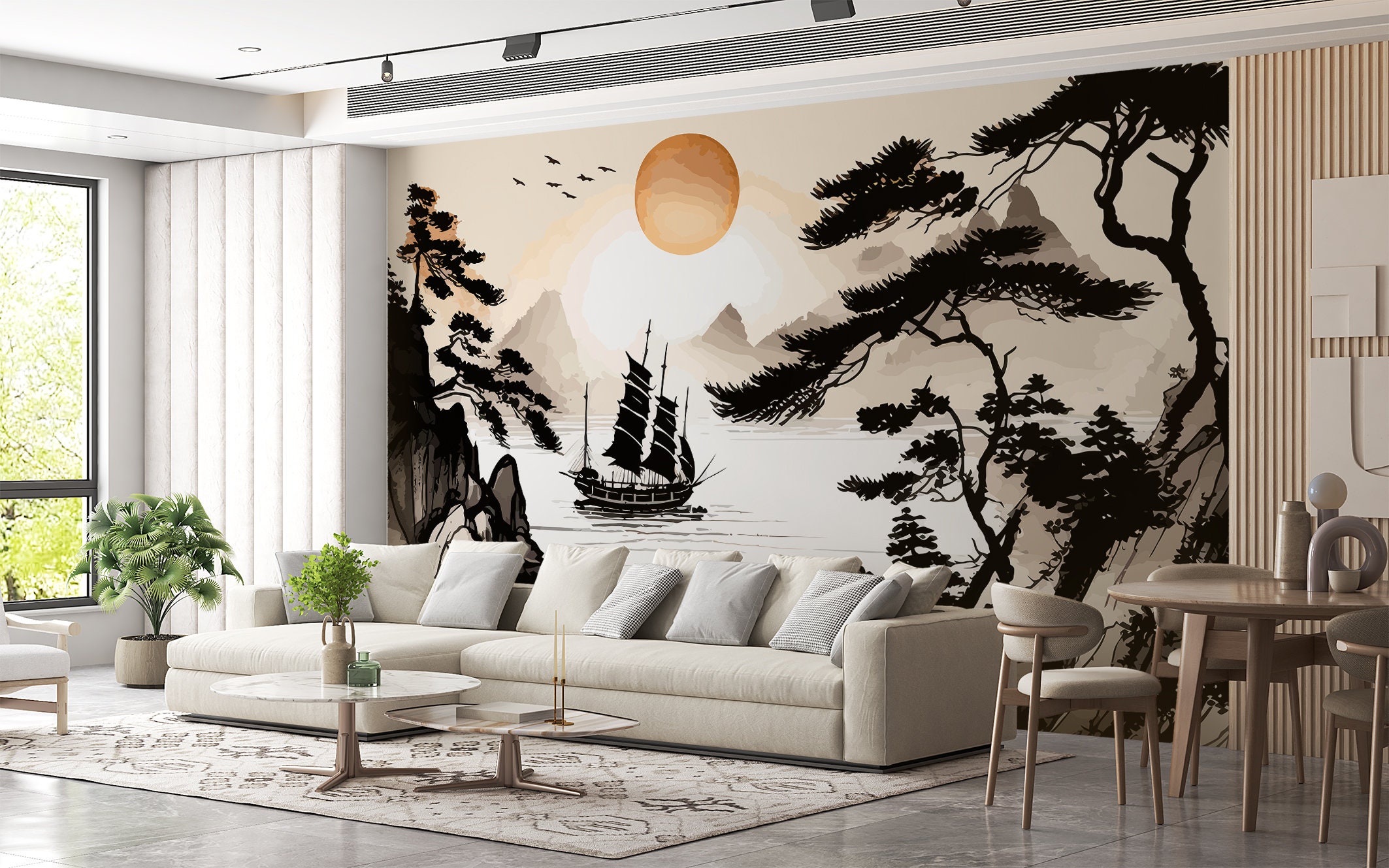 Grote muurdecoratie in de woonkamer DIY: lijst met behang