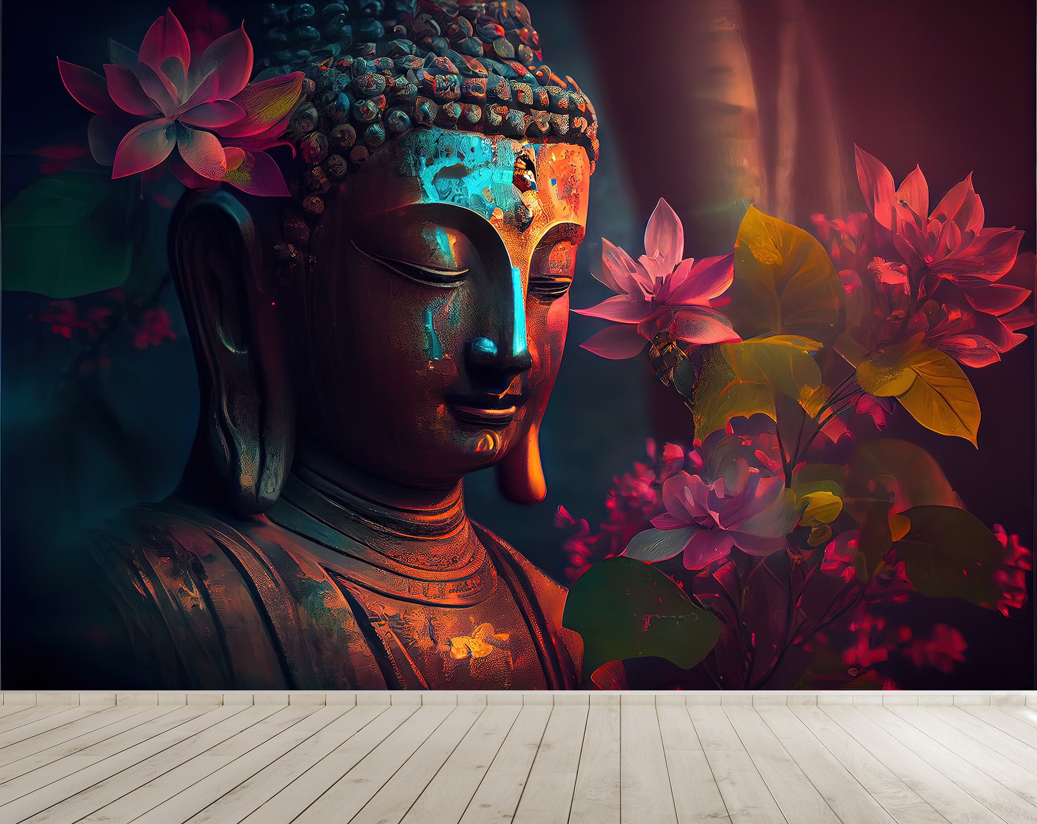 Flowers \u0026 Buddha Magic Wall Art Mural Wallpaper Flowers Floral Colorful  Modern Natural Abstract Peel and Stick Decor Home Room Custom Size - Etsy  Sweden, image size:2126x1690