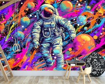 Astronaut Graffiti Wallpaper Mural: Urban Space Art, Peel & Stick Decor