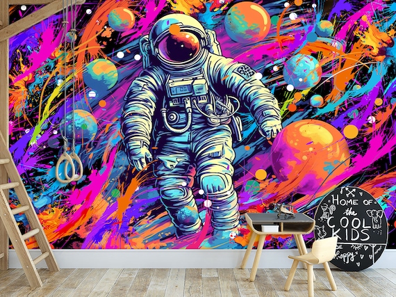 Astronaut Graffiti Wallpaper Mural: Urban Space Art, Peel & Stick Decor