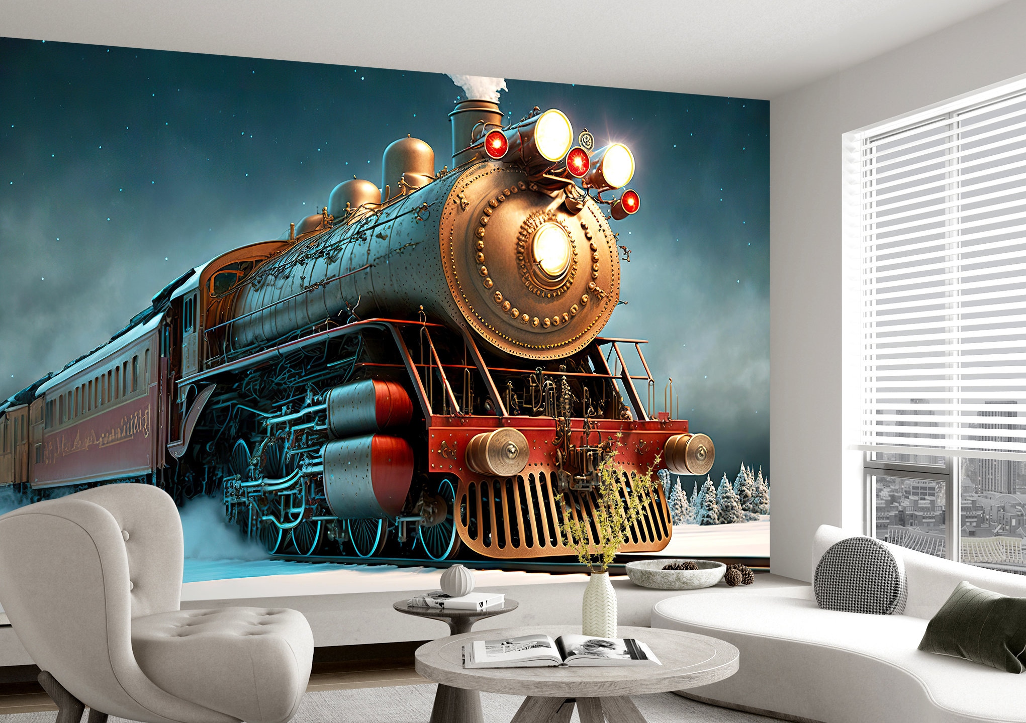 Polar Express Train Wall Art Mural Steam Engine & Wallpaper Peel and ...