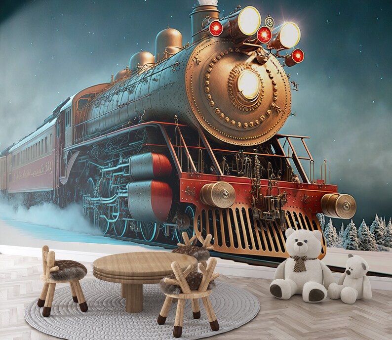Polar Express Train Wall Art Mural Steam Engine & Wallpaper - Etsy