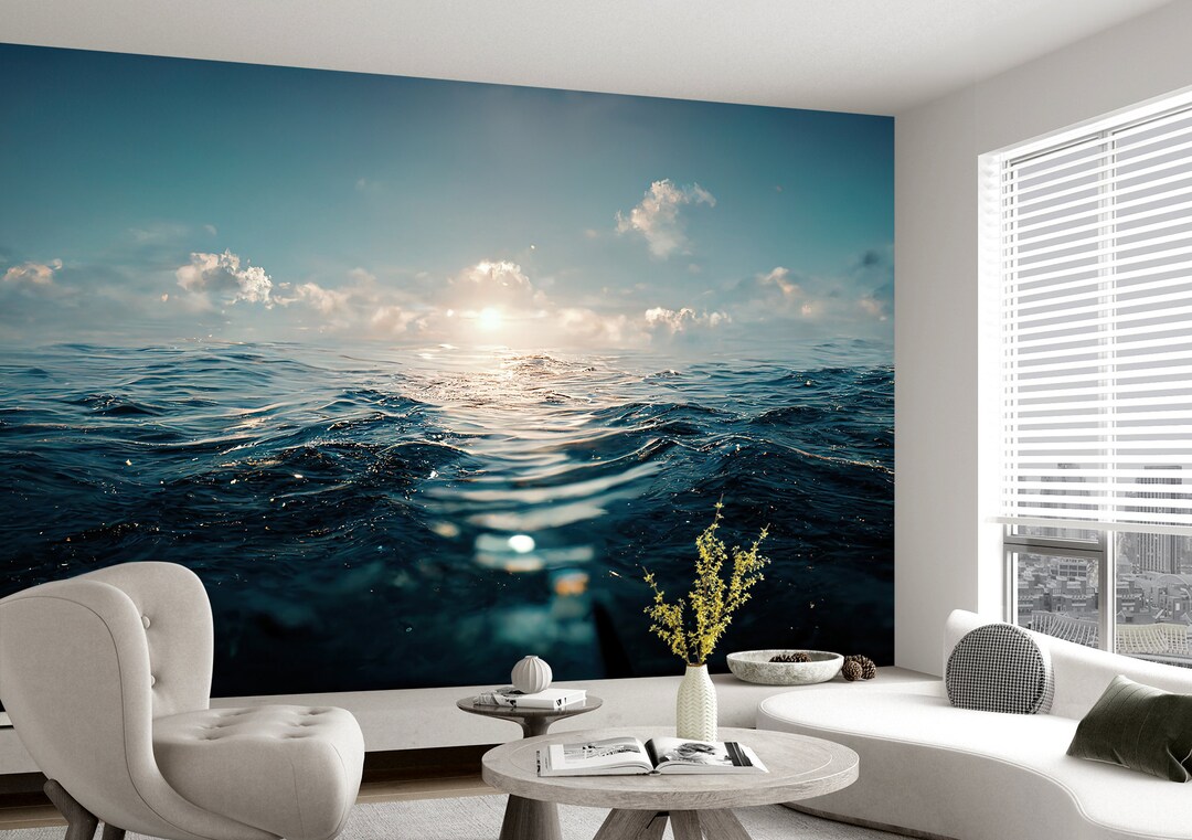 Blue Sea Wall Art Mural Ocean & Sea Abstract Wallpaper Waterfall Nature