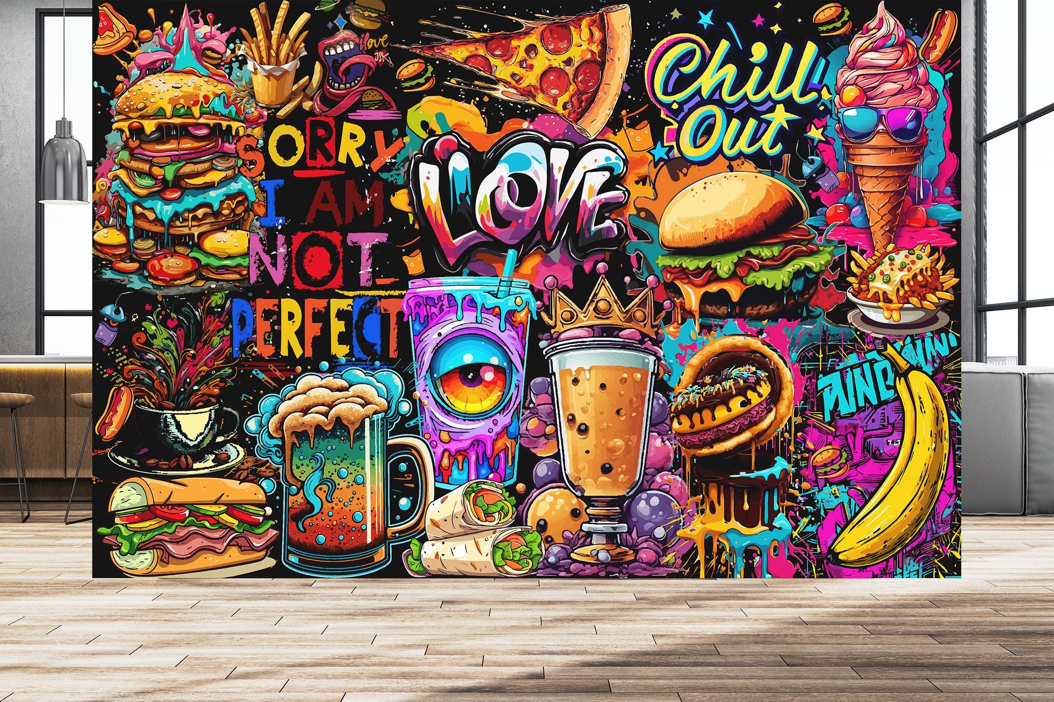 Papel tapiz de arte de comida callejera, grafiti, mural de pared de arte  callejero urbano, grafiti de comida, mural de pared de cafetería con  acento, arte pop callejero, decoración despegable y adhesiva -, image size:2126x1417