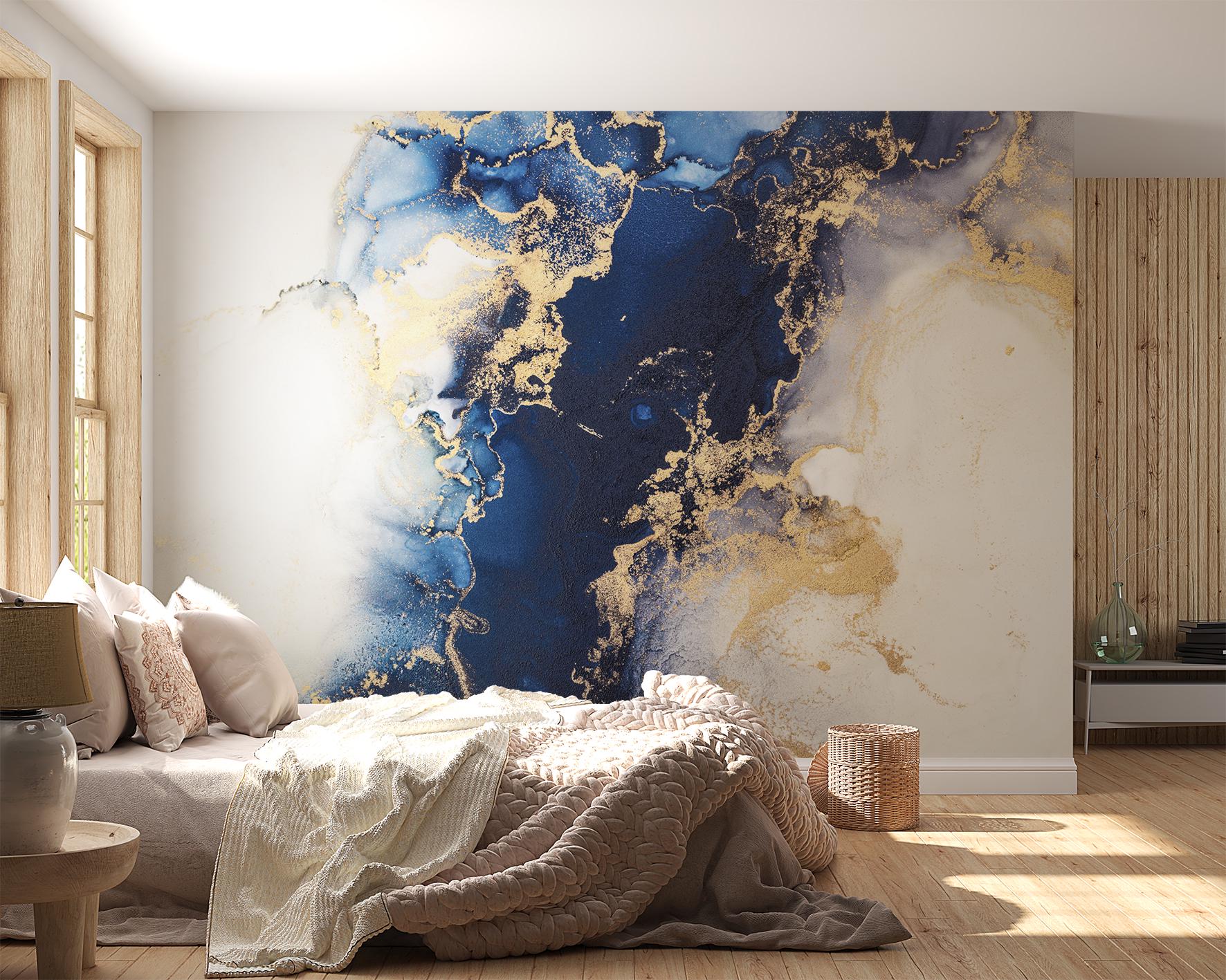 Blue & Gold Marble Wall Mural, Modern Abstract Art (peel and Stick ...