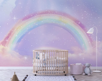 Rainbow Wallpaper Wall Mural Watercolor Rainbow Wallpaper for Kids Room or Bedroom Playroom Peel and Stick Art Deco Wallpaper