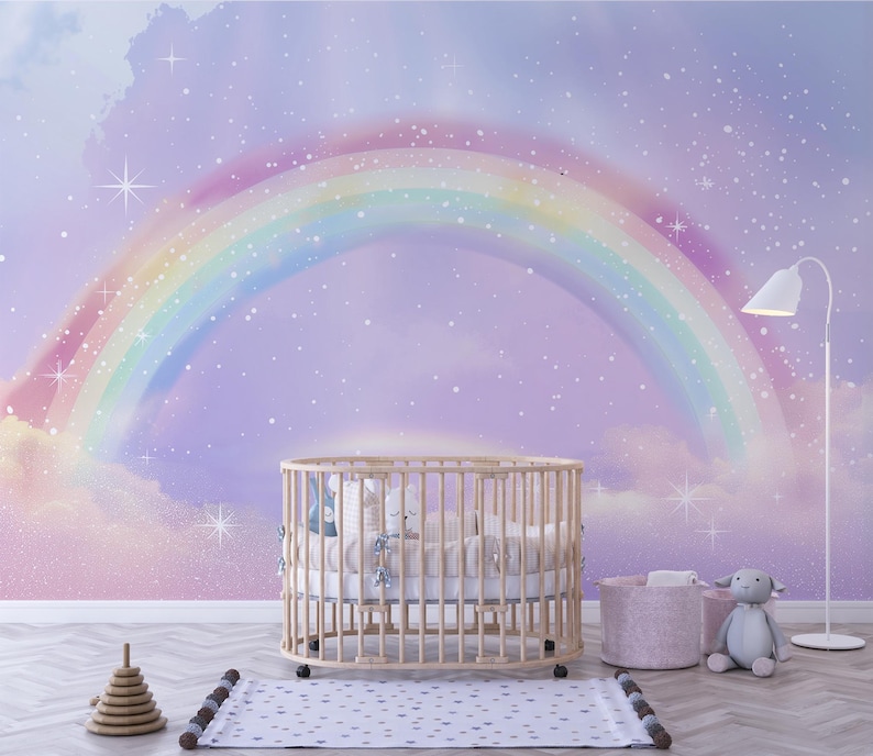 Rainbow Wallpaper Wall Mural Watercolor Rainbow Wallpaper for Kids Room ...