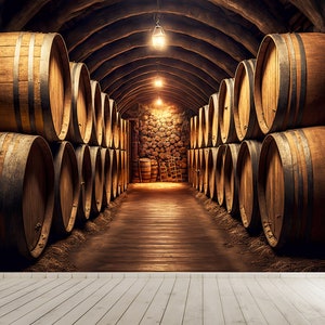 Wine Cellar Oak Barrel Wallpaper Mural - Peel and Stick Decor - Etsy