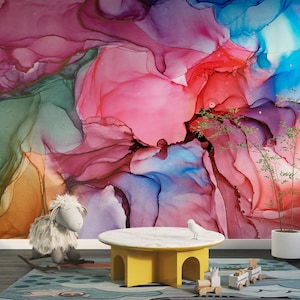 Colorful Marble Wallpaper Abstract Marble Ink Wall Mural Home Marble Mural Decor Room Peel and Stick Custom Size