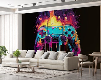 Game Controller Wallpaper Mural, Art Deco Style, Boys Room Decor (Peel and Stick)