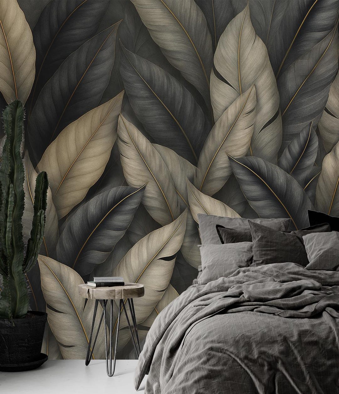 Dark Tropical Leaves Wall Mural & Wallpaper Modern Accent Floral ...