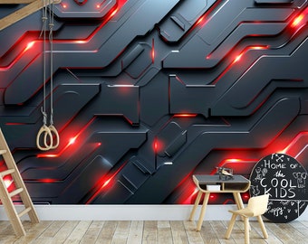 Papel tapiz de estilo cibernético tecnológico Mural de arte de pared tecnológico Decoración de alta tecnología Sala de juegos Sala de juegos Juegos para adolescentes Despegar y pegar Tamaño personalizado