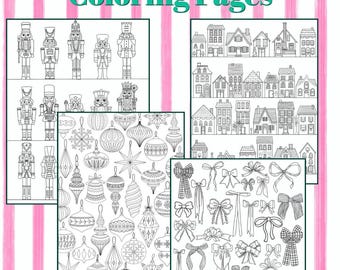 Christmas Themed Coloring Pages - 7 Pages - Instant Digital Download - Printable
