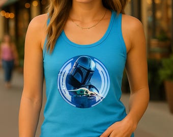 Mando and Grogu Tank - Mandalorian Unisex Light Cotton Tank Top, The Mandalorian and The Child Summer Shirt