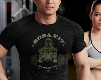 Boba Fit Short Sleeve Shirt, Boba Fit - The Mando Gym, Workout Clothes, Mens and Womens Fun Fitness Tshirt