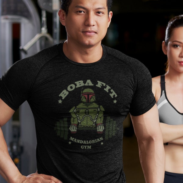 Boba Fit Short Sleeve Shirt, Boba Fit - The Mando Gym, Workout Clothes, Mens and Womens Fun Fitness Tshirt