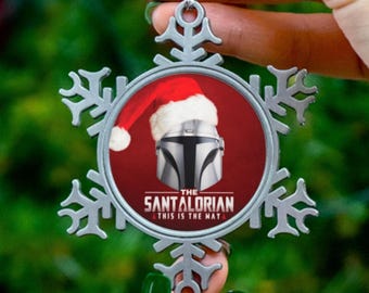 The Santalorian Ornament, Pewter Mandalorian Christmas Décor