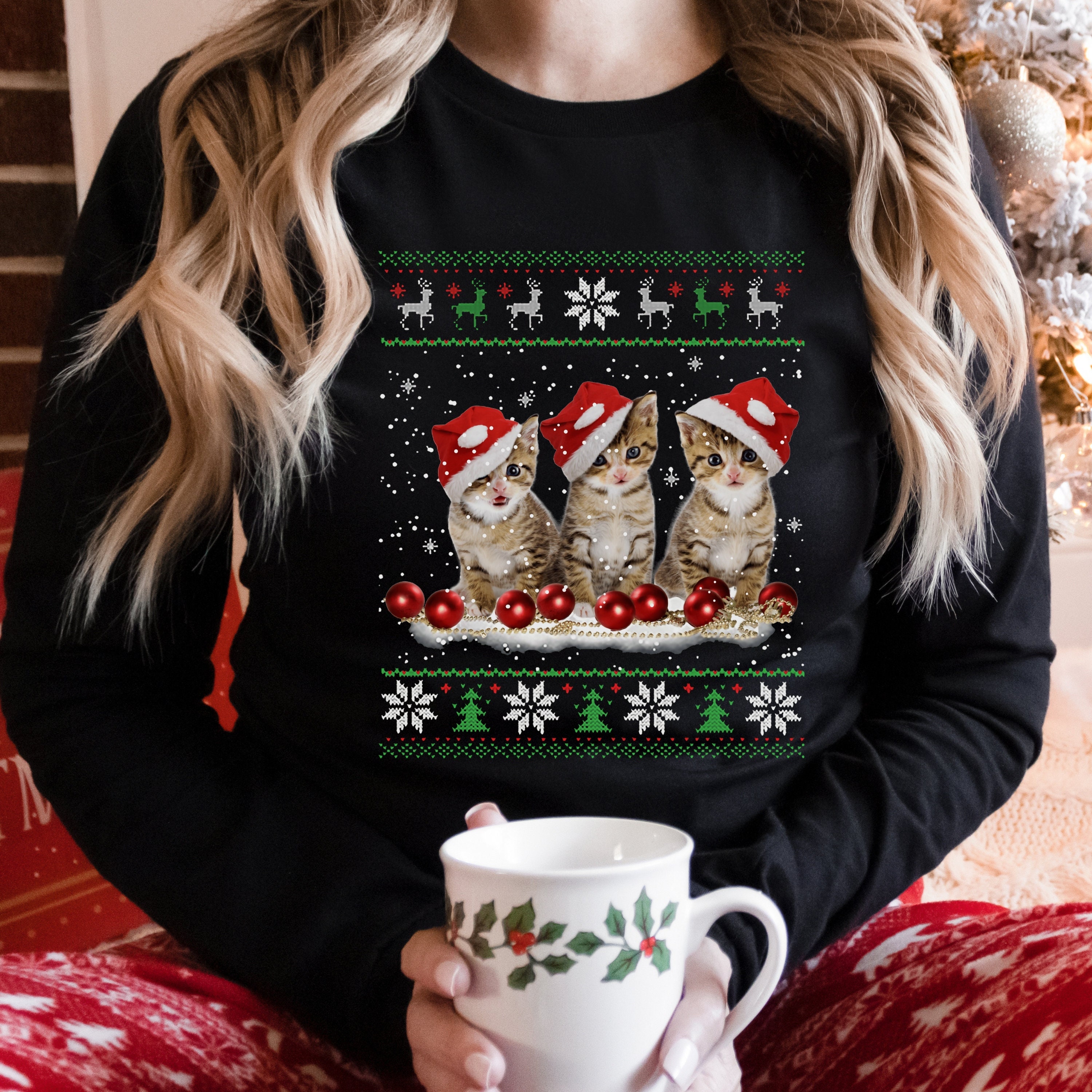 Kitten ugly christmas sweater sale