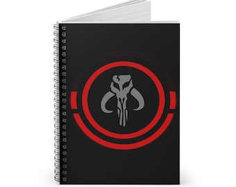 Mythosaur Spiral Notebook, Red and Black Mandalorian Journal, Line Pages