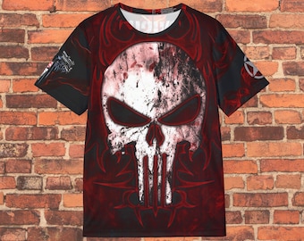 Grunge Punisher Skull Shirt, Frank Castle Fire Skull T-Shirt, The Punisher Tee, Size XS-4XL