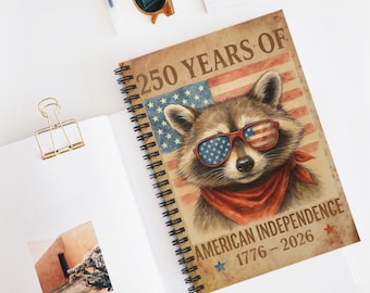 250 Years Spiral Notebook, Grunge Independence Day Journal, Line Pages