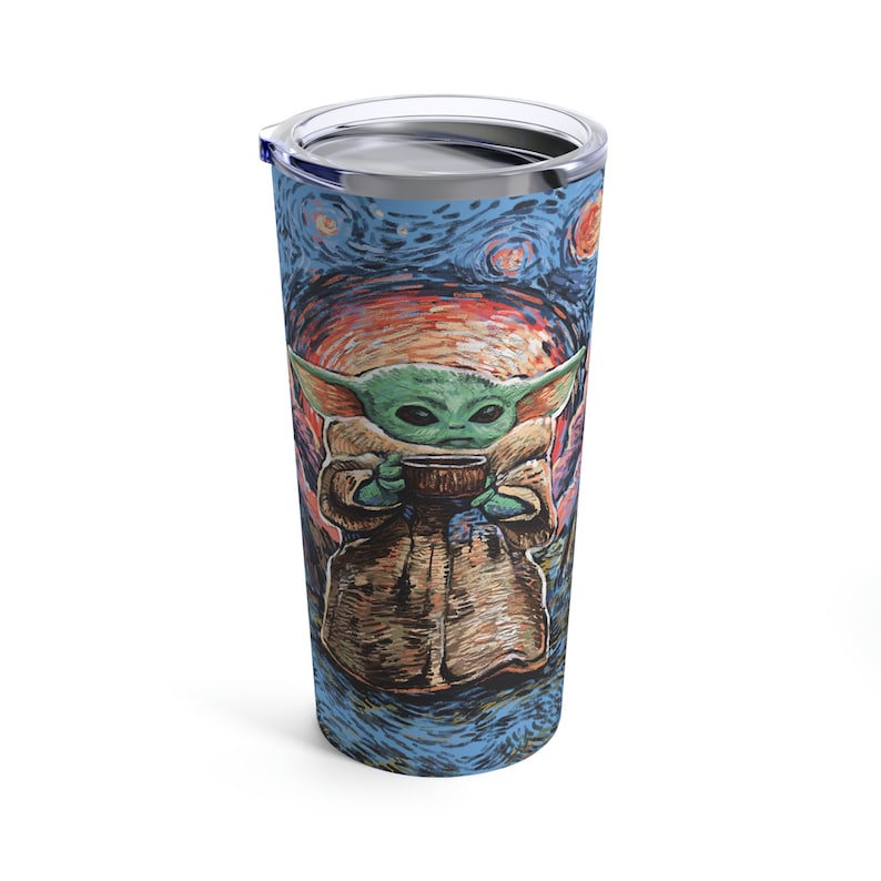 Grogu Starry Night Tumbler, Grogu Tumbler 20oz, The Mandalorian Tumbler, The Mandalorian Art, Grogu Mug, Baby Yoda Mug, The Child Mug image 1