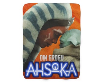 Ahsoka Grogu Sherpa Fleece Blanket, Throw Blanket, Ahsoka Gift, Indoor Outdoor Blanket, Din Grogu Blanket,The Mandalorian Blanket,Grogu Gift