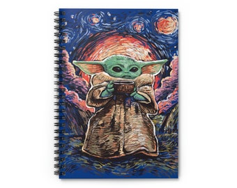 Grogu Starry Night Spiral Notebook: Van Gogh Style Journal