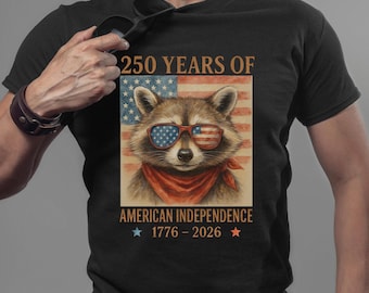 250 Years Racoon Shirt, Vintage Independence Day Racoon T-Shirt, 4th of July 1776-2026, Premium Tee