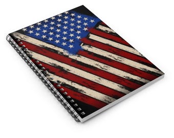 Old Glory Spiral Notebook, Grunge American Flag Journal, Line Pages