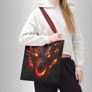 Dragon Tote Bag, Fire Dragon D&D Bag, 3 Sizes, DND Bag, Halloween Bag