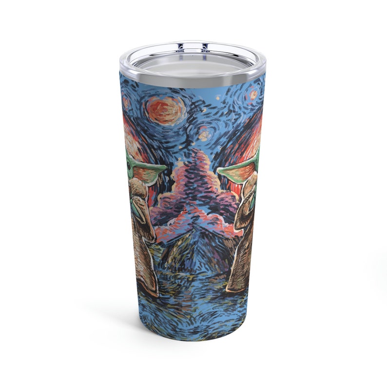 Grogu Starry Night Tumbler, Grogu Tumbler 20oz, The Mandalorian Tumbler, The Mandalorian Art, Grogu Mug, Baby Yoda Mug, The Child Mug image 2