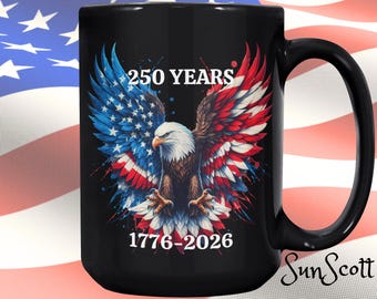 Taza del 250 aniversario, taza de café de 444 ml (15 oz), 1776-2026, taza grande con la bandera del águila americana.