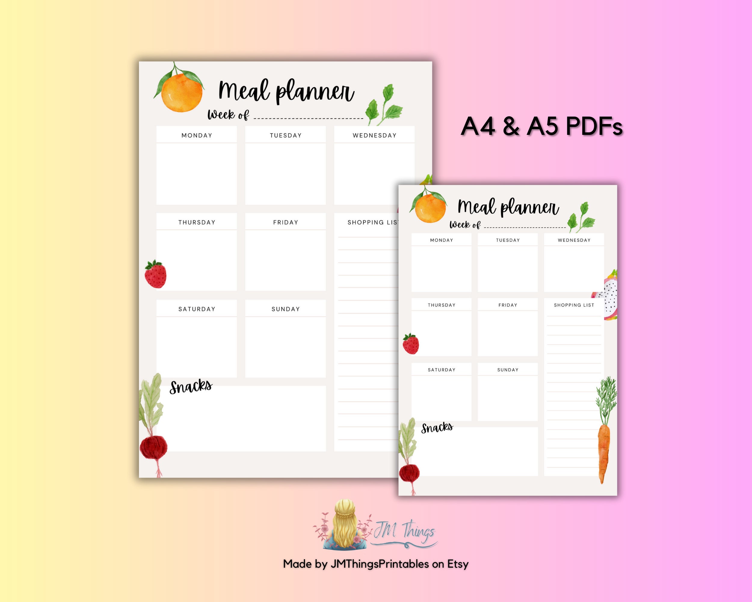 Printable Weekly Meal Planner | Digital Download Available in A5 & A4 ...